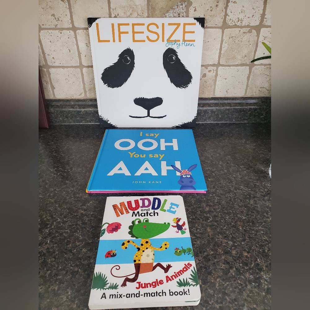 3 usborne books / Kane Miller publishing: life size, muddle & match, oohh ahhh